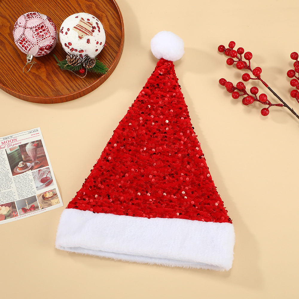 2 Pieces Christmas Plush Shiny Sequin Reversible Hat Thickened Holiday Party Decoration Hat