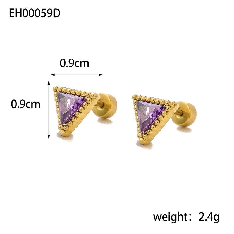 1 Pair Minimalist Triangle 304 Stainless Steel Zircon 18K Gold Plated Earrings