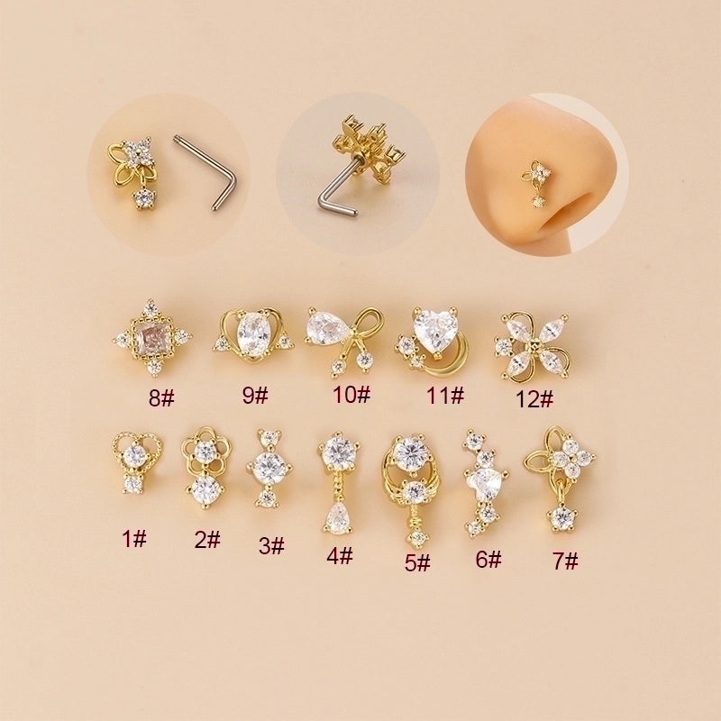 1 Piece Nose Rings & Studs Fashion Flower Bow Knot 316L Stainless Steel Copper Plating Zircon
