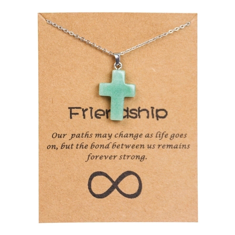 Minimalist Cross Stainless Steel Natural Stone Titanium Steel Plating Pendant Necklace