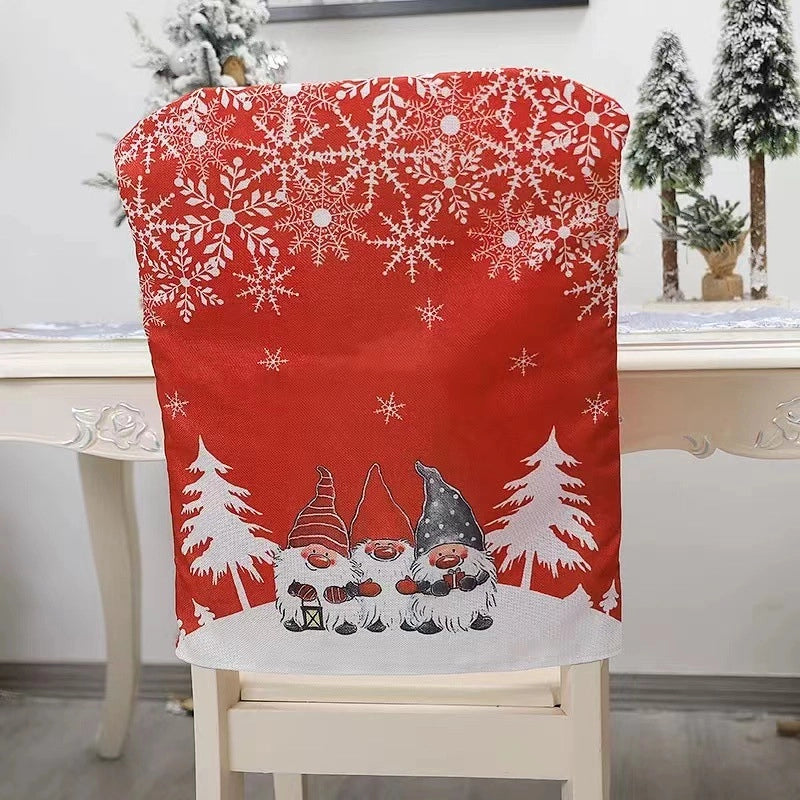 Cross-Border New Arrival Christmas Decorations European And American Style Cartoon Red Gray Table And Chair Cover Creative Style Printing Christmas Chair Cover