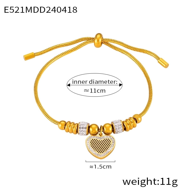 Retro Minimalist British Style Round Heart Shape Life Tree 304 Stainless Steel 18K Gold Plated Rhinestones Bracelets In Bulk