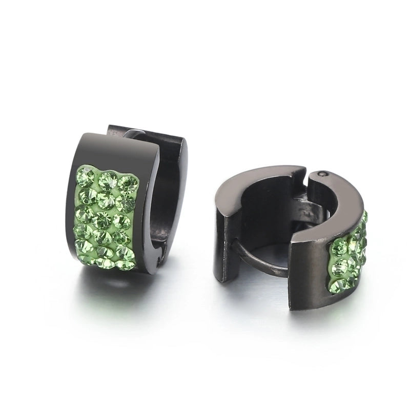 1 Pair Shiny Round Solid Color Inlay Stainless Steel Rhinestones 18K Gold Plated Earrings