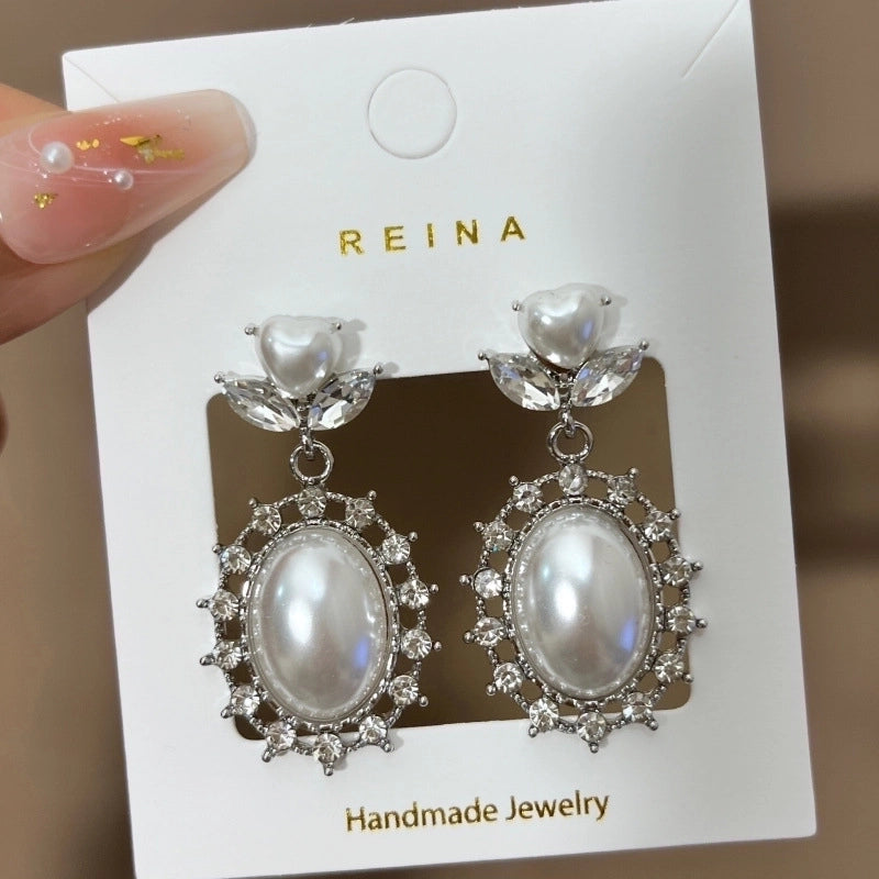 1 Pair Fashion Leaf Flower Bow Knot Imitation Pearl Alloy Rhinestones Earrings