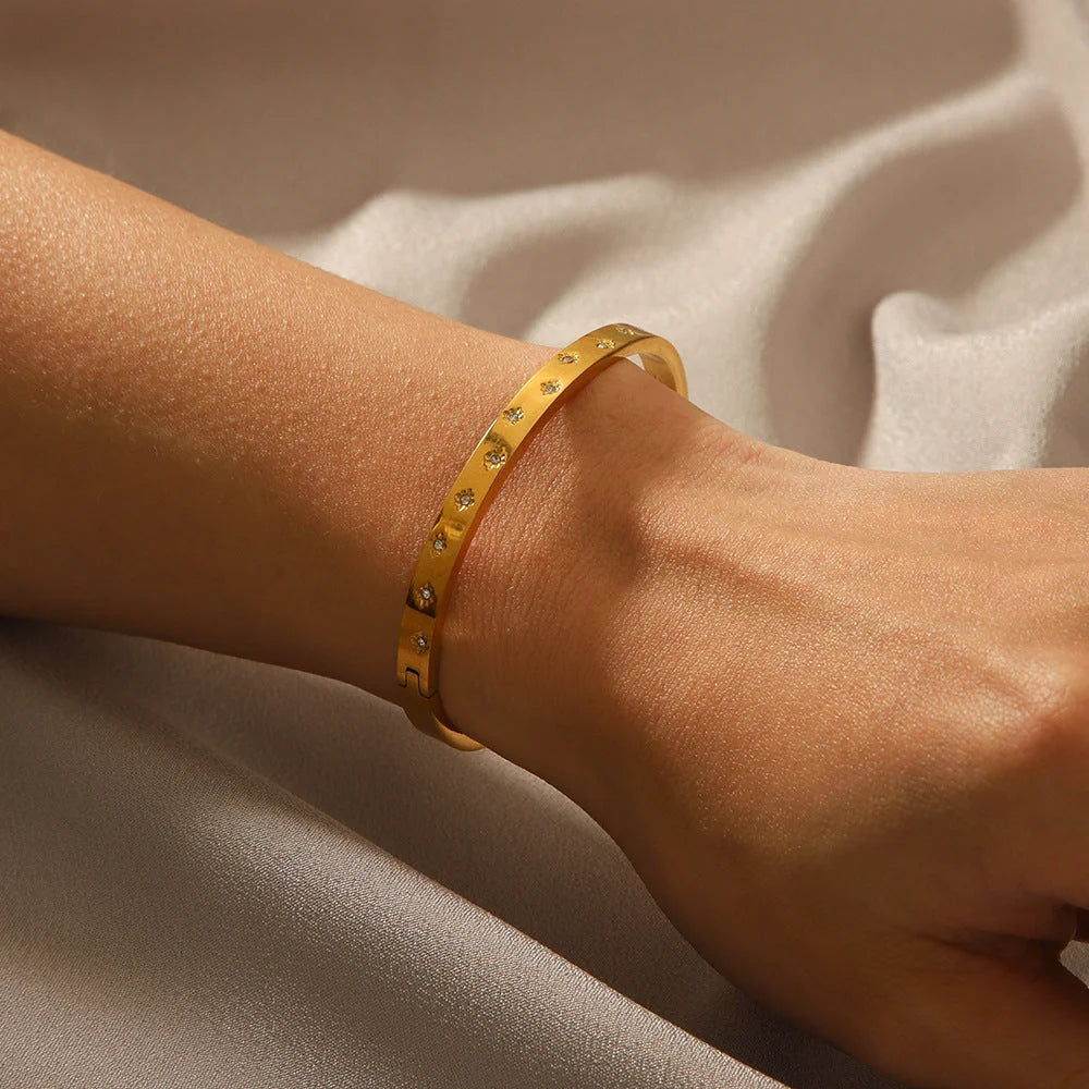 IG Style Round Stainless Steel Diamond Inlay Bangles