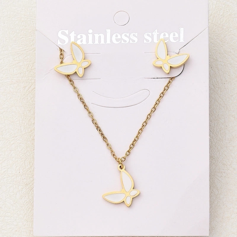 Casual Basic Vacation Rabbit Simple Butterfly 304 Stainless Steel 18K Gold Plated Polishing Enamel Plating Jewelry Set