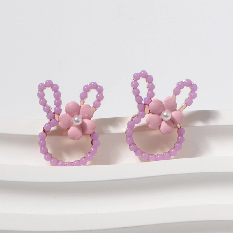 1 Pair Cartoon Style Cute Rabbit Flower Plating Inlay Zinc Alloy Imitation Pearl Ear Studs