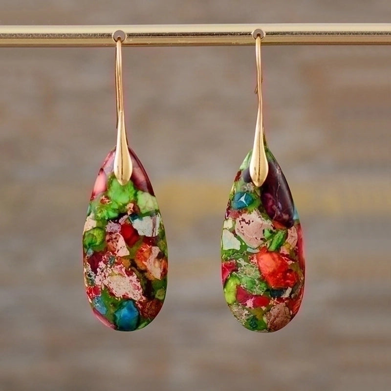 1 Pair Retro Water Droplets Emperor Stone Drop Earrings