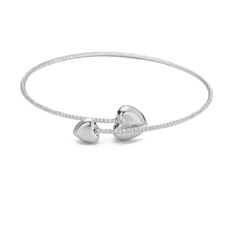 Copper 18K Gold Plated Inlay Round Heart Shape Zircon Bracelets Necklace