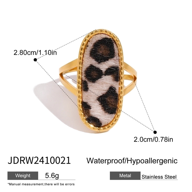 Classic Style Oval Leopard 304 Stainless Steel Open Rings