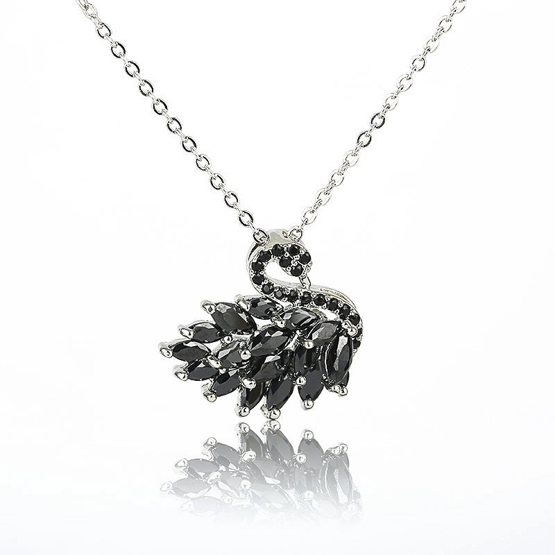 Sweet Minimalist Swan Copper White Gold Plated Zircon Pendant Necklace In Bulk