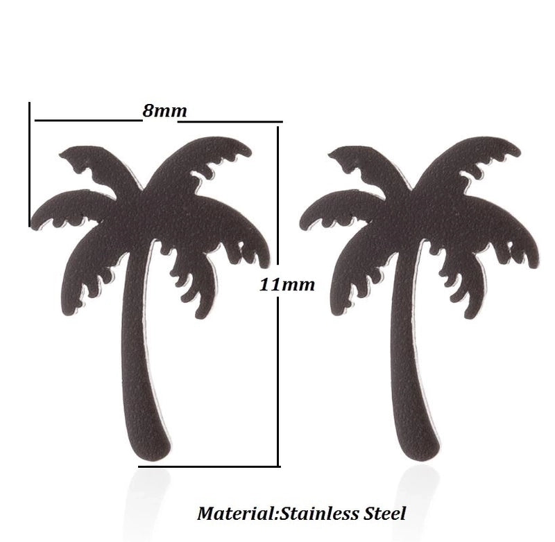 Minimalist Triangle Moon Coconut Tree Stainless Steel Asymmetrical Plating Ear Studs 1 Pair