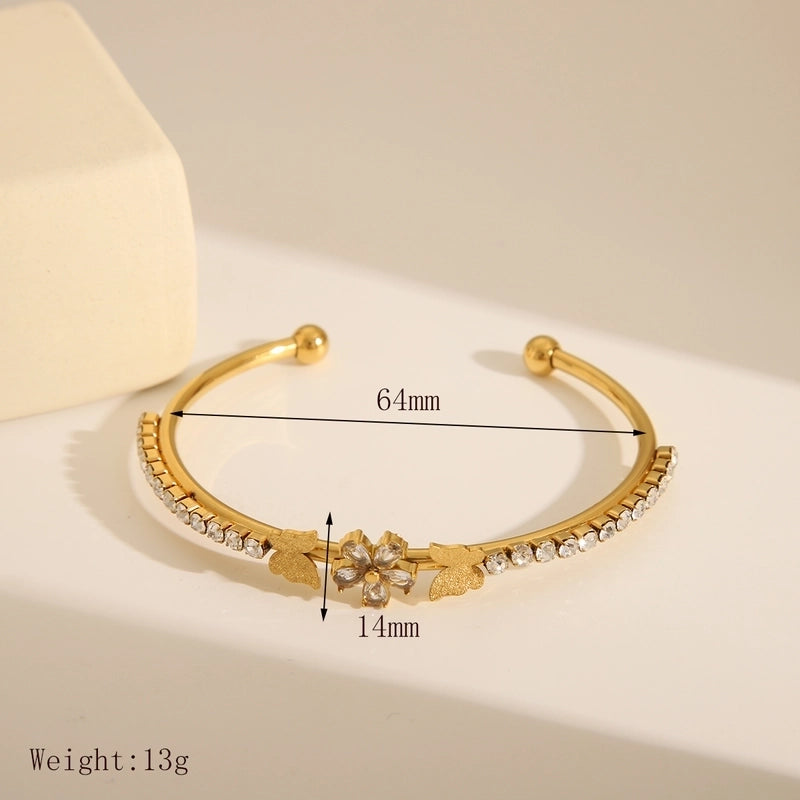 Luxurious French Style Commute Starfish Solid Color Flower 304 Stainless Steel 18K Gold Plated Zircon Bangle In Bulk