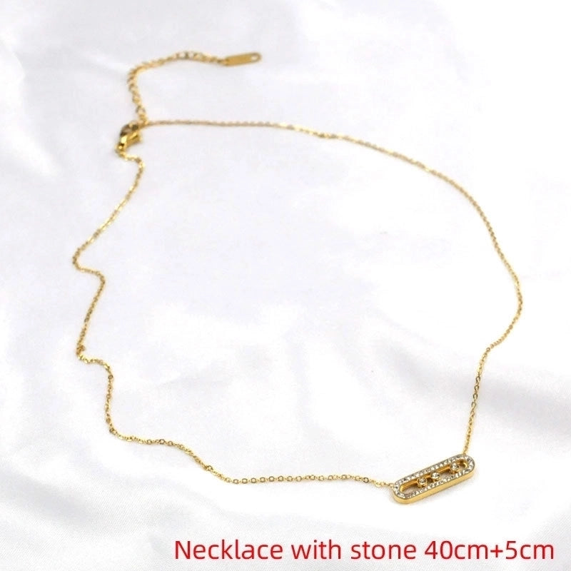 Wedding Bridal Shiny Paper Clip Titanium Steel Zircon 18K Gold Plated Hollow Out Bracelets Necklace