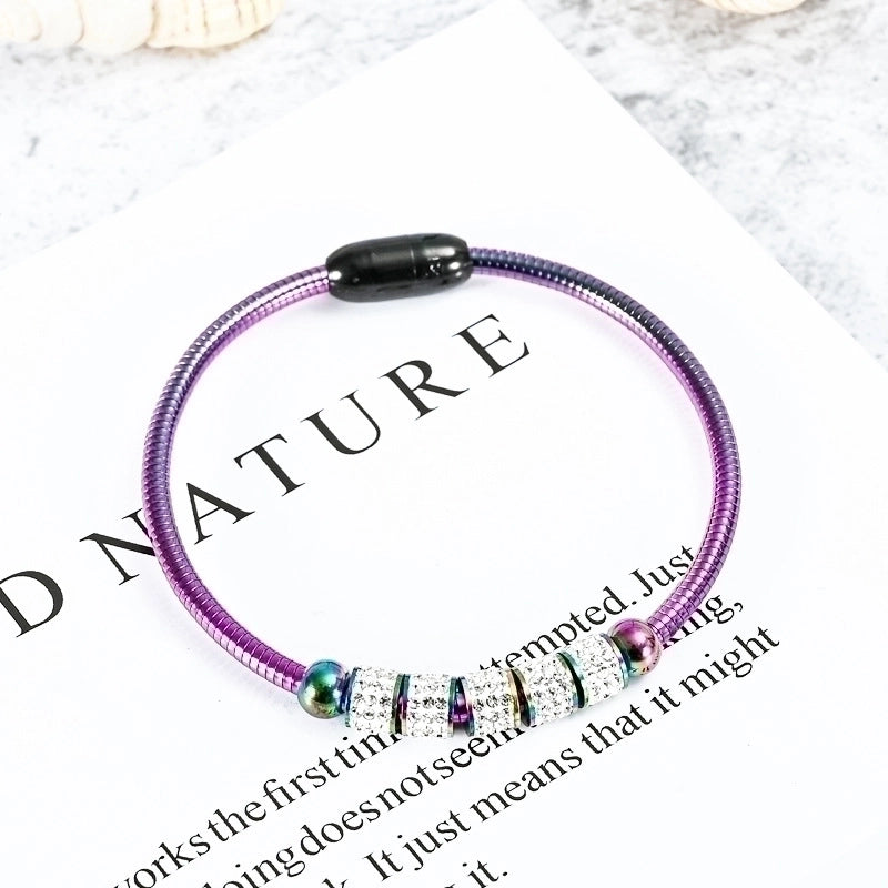 2 Pieces Fashion Round Stainless Steel Inlay Artificial Diamond Bangle 1 Piece