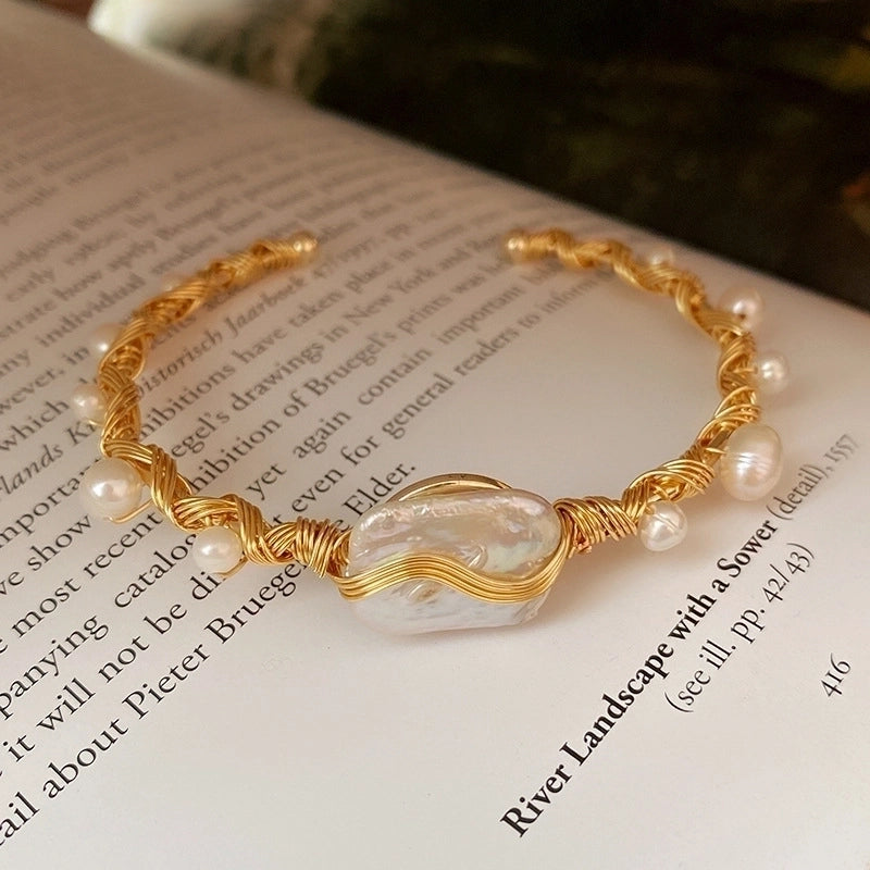 Retro Freshwater Pearl Copper Bracelets Bangle In Bulk