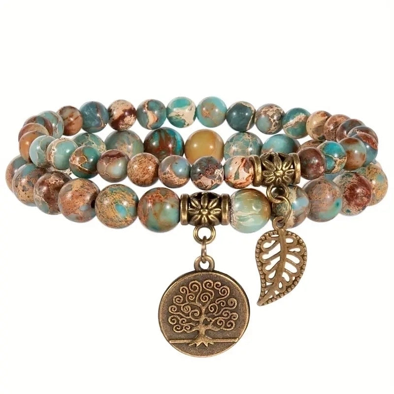 Vintage Style Ethnic Style Leaf Tree Agate Knitting Bracelets