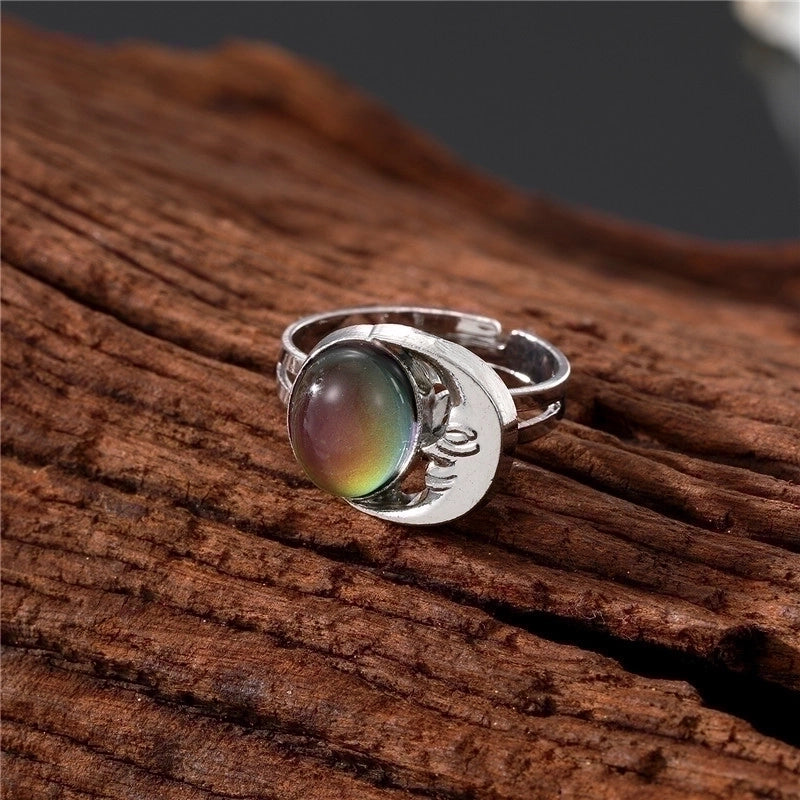Copper Silver Plated Inlay Round Natural Stone Gem Rings