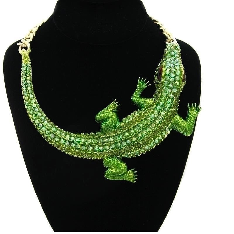 Halloween Decoration Retro Big Crocodile Shape Diamond-studded Necklace