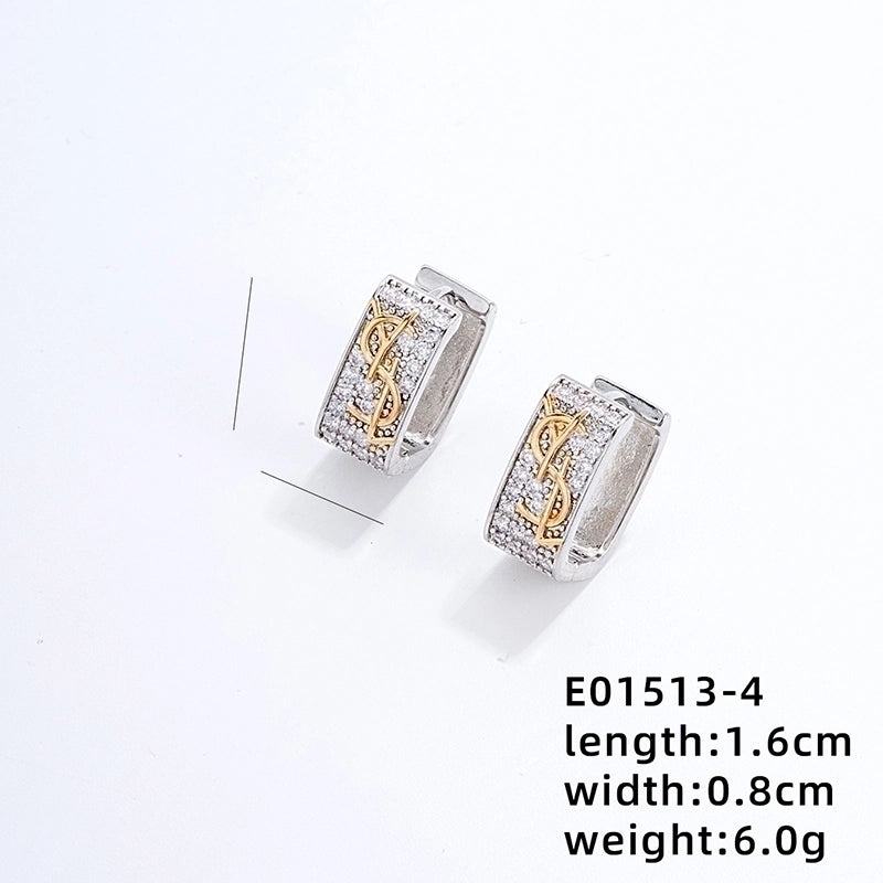 1 Pair Minimalist Commute Color Block Three-dimensional Inlay Copper Zircon Gold Plated Silver Plated Earrings