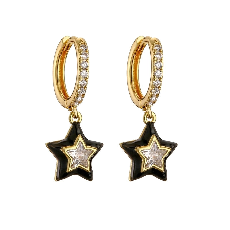 1 Pair Sweet Star Enamel Inlay Copper Zircon Earrings