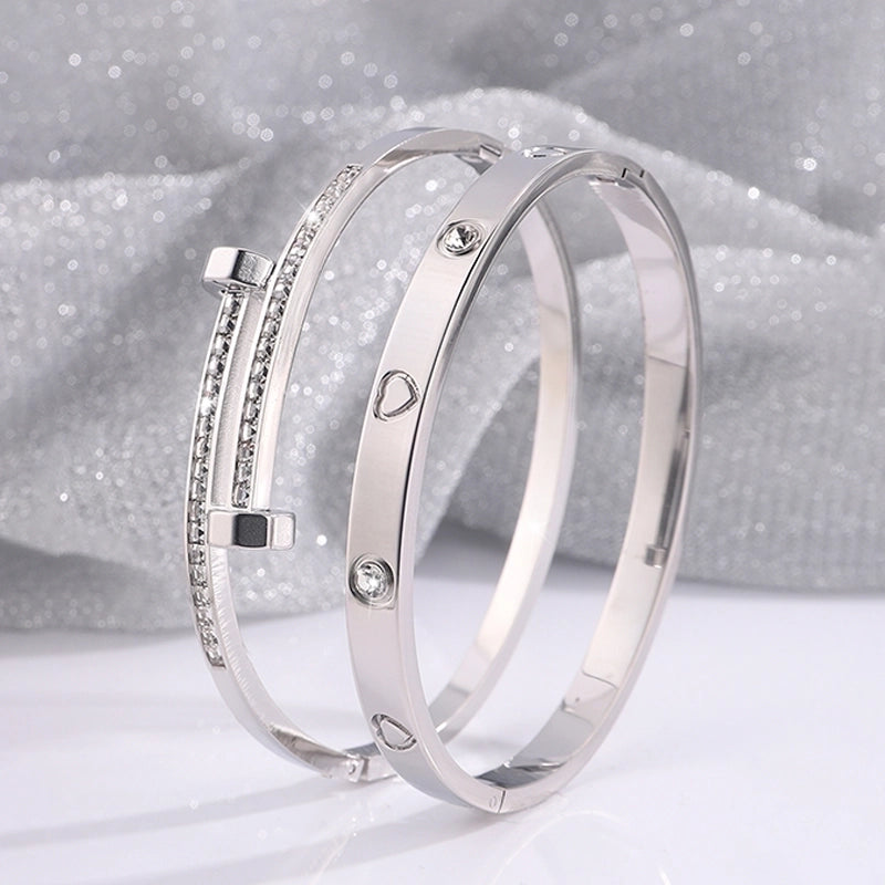 Casual Elegant Minimalist Solid Color 304 Stainless Steel Zircon Bangle In Bulk