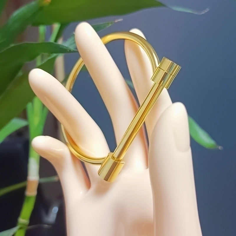 Elegant Luxurious Round Titanium Steel 18K Gold Plated Rhinestones Bangle In Bulk