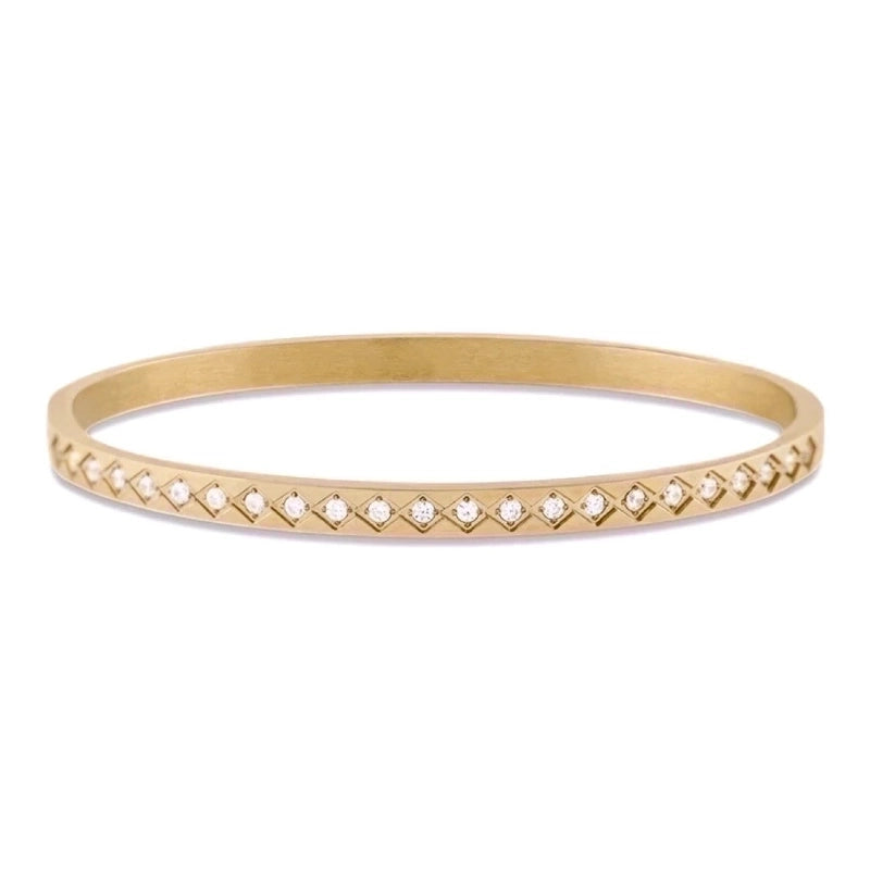 Retro Solid Color Titanium Steel 18k Gold Plated Zircon Bangle