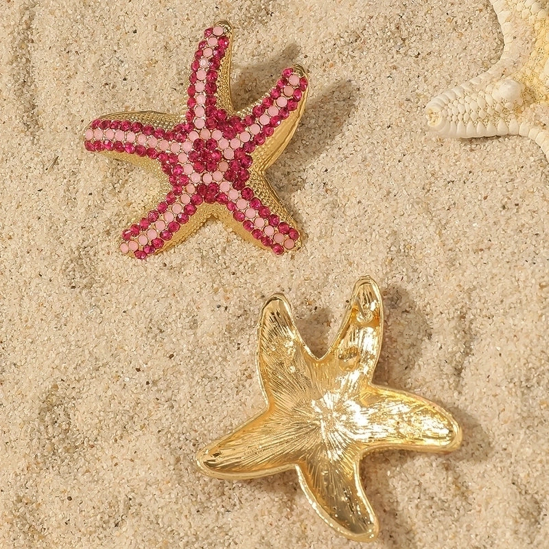 1 Pair Retro Beach Minimalist Starfish Shell Inlay Alloy Rhinestones Pearl Gold Plated Ear Studs