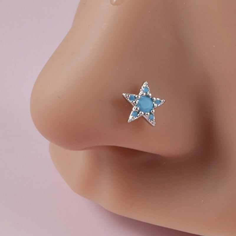 2 Pieces Nose Rings & Studs Minimalist Flower 304 Stainless Steel Turquoise Turquoise