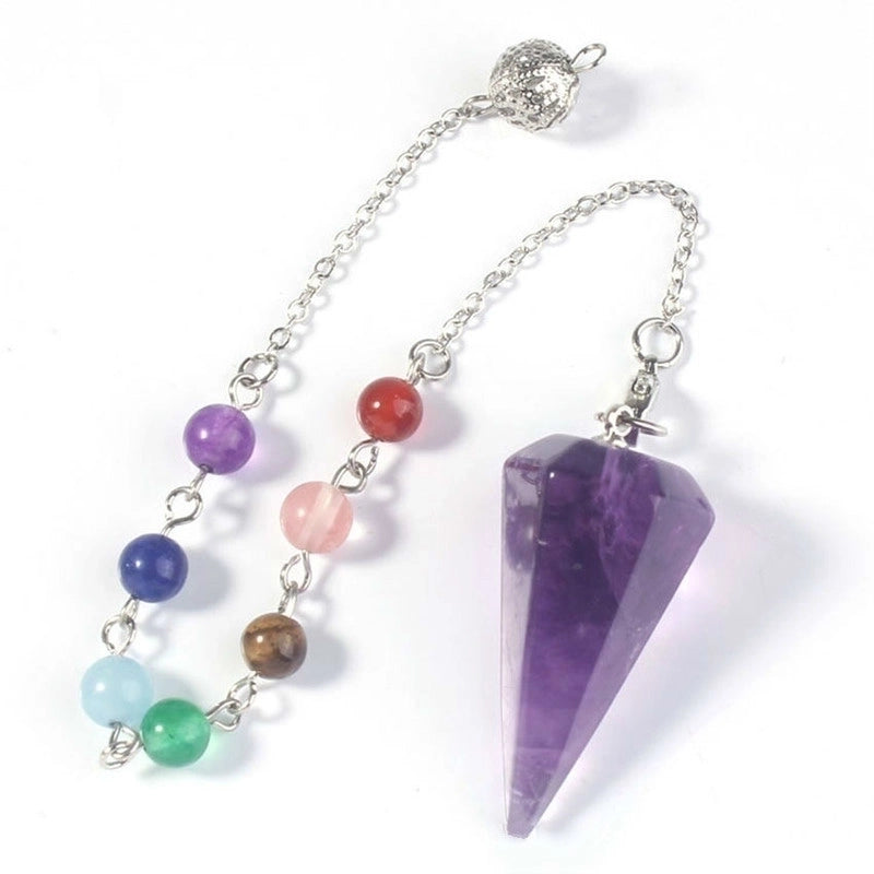 Fashion Hexagonal Pyramid Alloy Natural Stone Cable Chain Pendant Necklace In Bulk