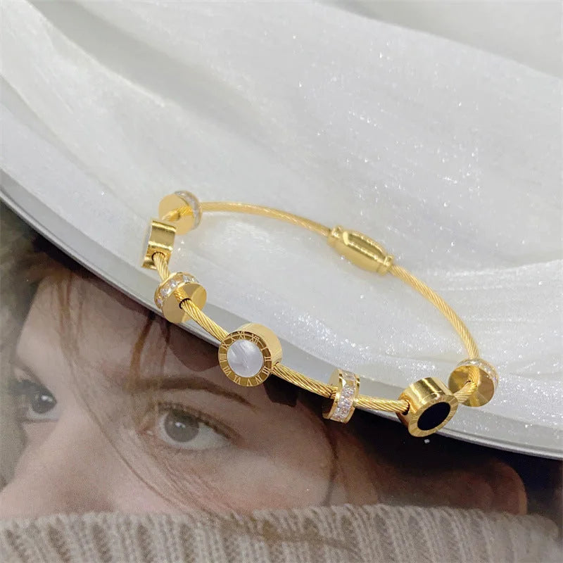 Moderate Luxury Letter Titanium Steel 18K Gold Plated Bangles