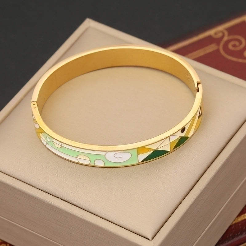 Retro Commute Devil'S Eye Color Block Stainless Steel 18K Gold Plated Bangle In Bulk