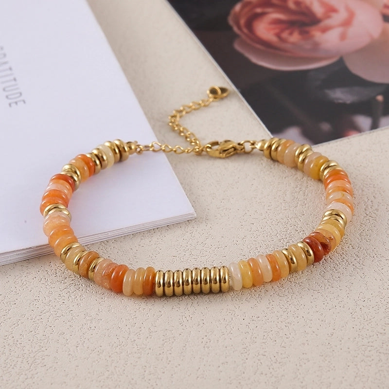 Retro Ethnic Style Geometric Stainless Steel Natural Stone 18K Gold Plated Bracelets In Bulk