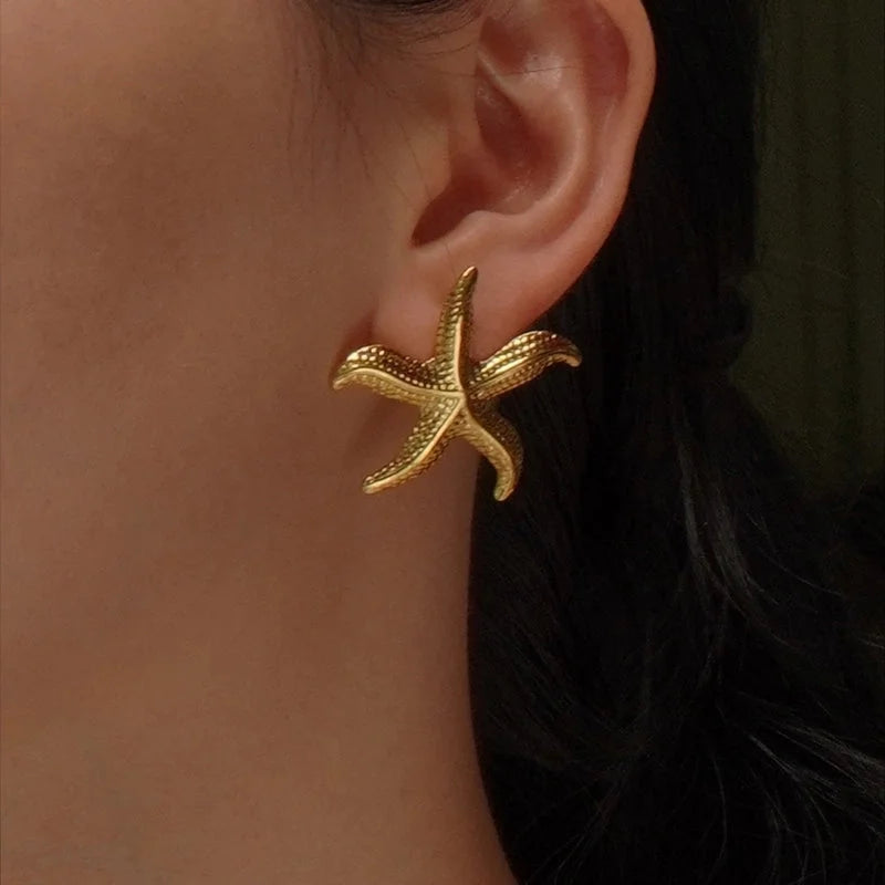 1 Pair Beach Streetwear Starfish 304 Stainless Steel Imitation Gold Ear Studs