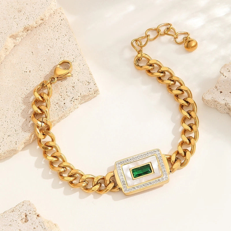 3 Pieces Elegant Four Leaf Clover Life Tree Titanium Steel Cuban Link Chain Curb Chain Bracelets In Bulk