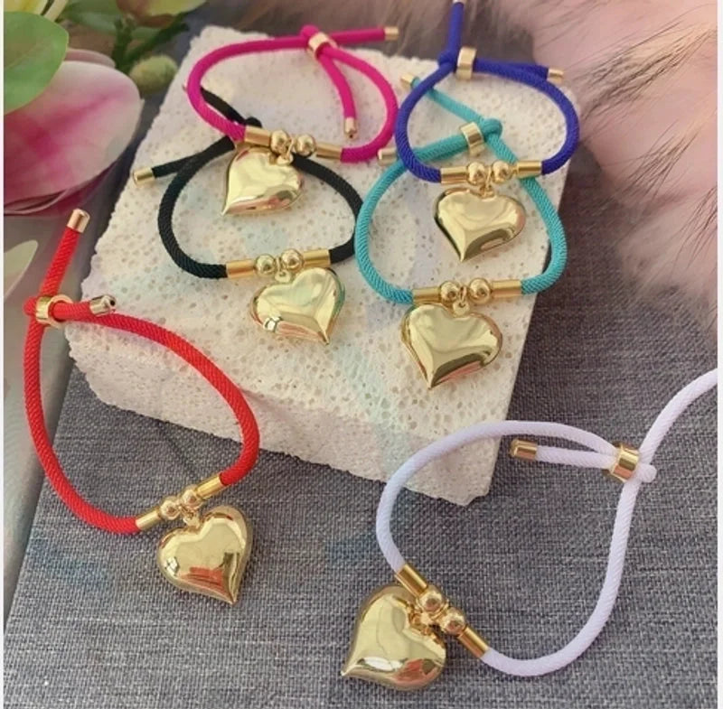 Vacation Ethnic Style Minimalist Heart Shape 18K Gold Plated Rope Copper Bracelets