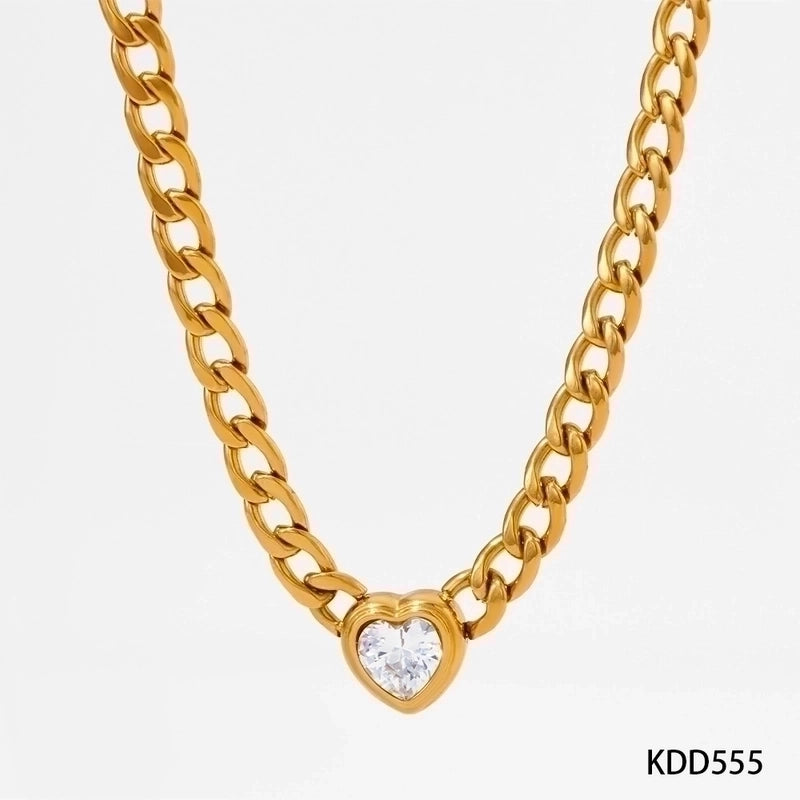 3 Pieces 304 Stainless Steel 16K Gold Plated White Gold Plated Gold Plated Minimalist Inlay Heart Shape Zircon Bracelets Earrings Necklace