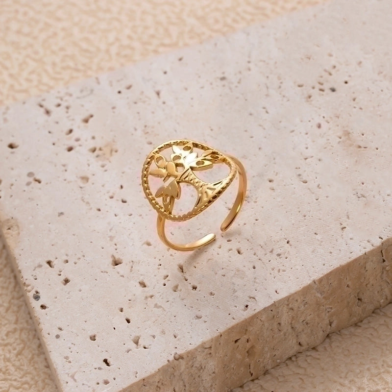 IG Style Retro Geometric 304 Stainless Steel Plating Hollow Out Open Ring