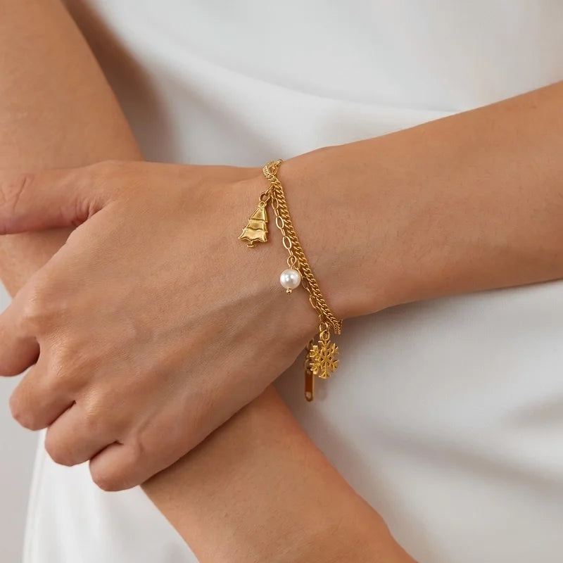 French Style Minimalist IG Style Christmas Tree Snowflake 304 Stainless Steel Bracelets In Bulk Christmas