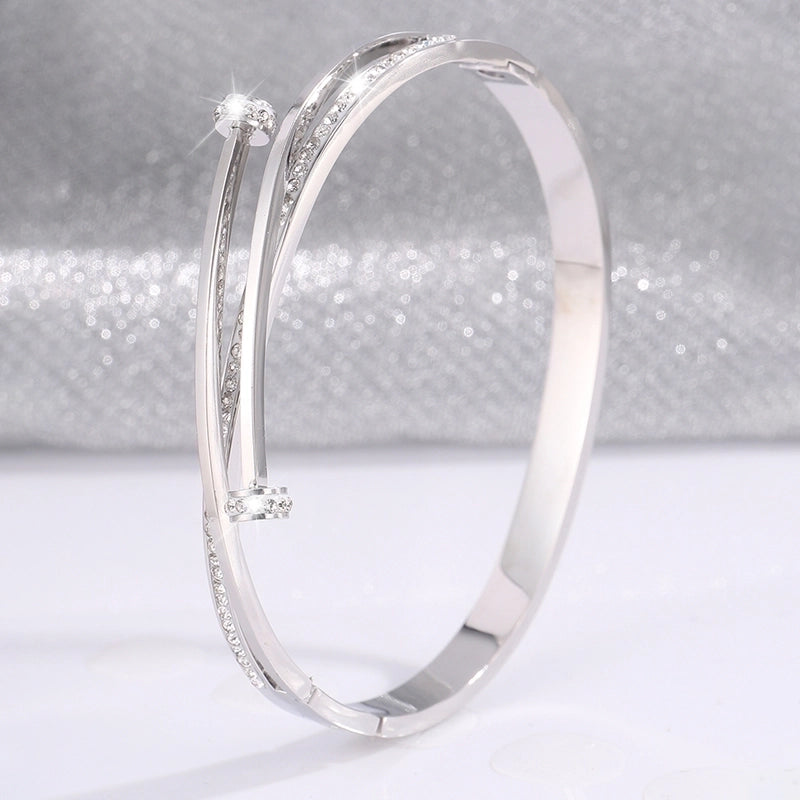 Elegant French Style Classic Style Solid Color 304 Stainless Steel Bangle In Bulk