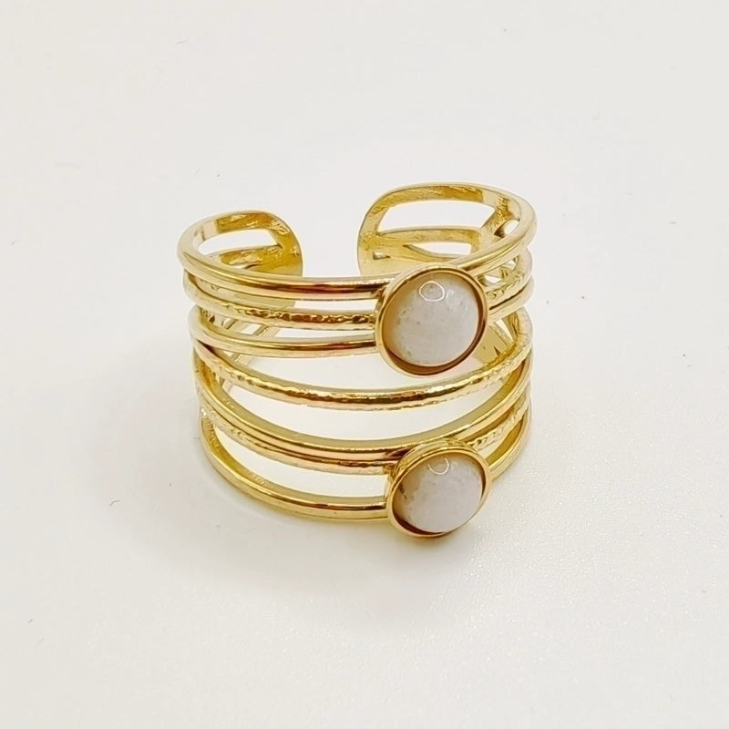 Minimalist Round 304 Stainless Steel Natural Stone 14K Gold Plated Plating Inlay Open Rings