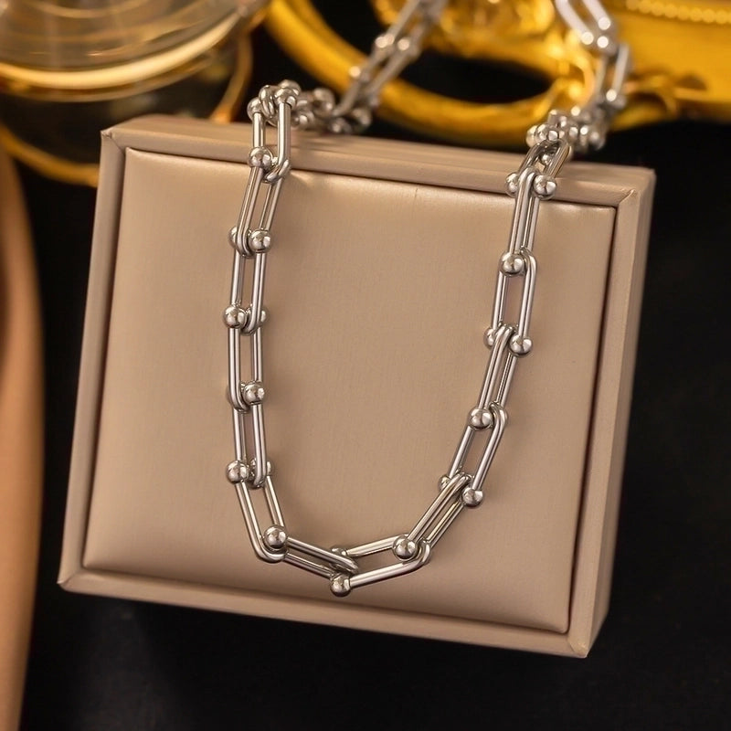 304 Stainless Steel 18K Gold Plated Casual Minimalist Plating Chain Solid Color Bracelets Earrings Necklace