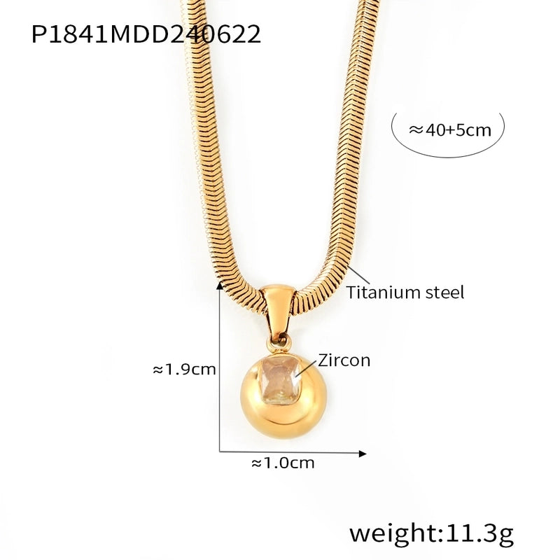 Elegant Minimalist Round 304 Stainless Steel Zircon 18K Gold Plated Inlay Pendant Necklace
