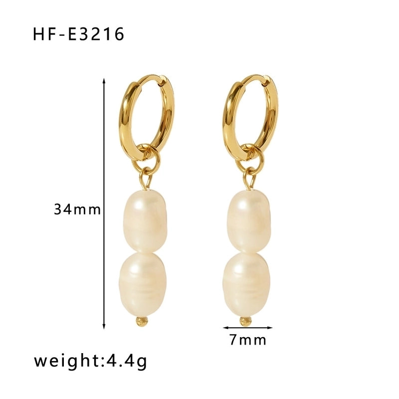 1 Pair Minimalist Round Patchwork 304 Stainless Steel Artificial Pearls Freshwater Pearl 18K Gold Plated Drop Earrings