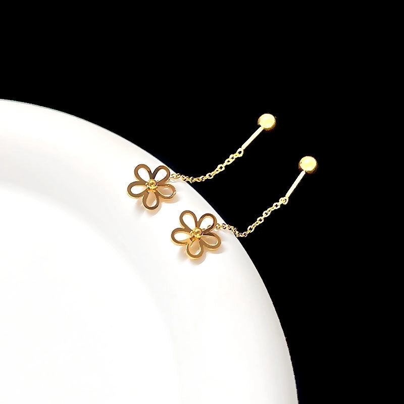 1 Piece Classic Style Flower Plating 304 Stainless Steel Drop Earrings Ear Studs