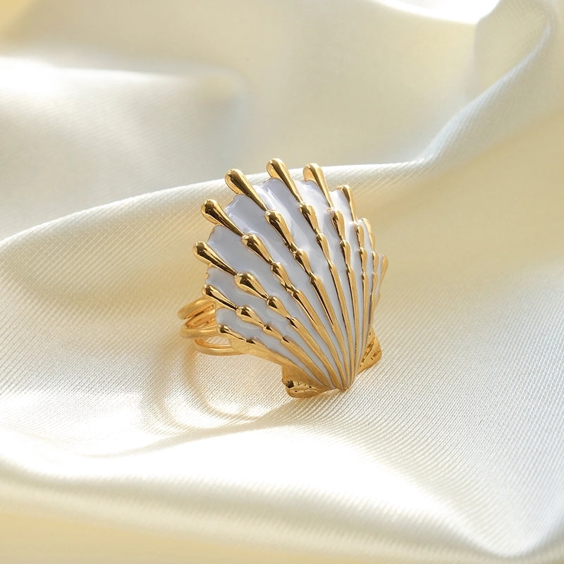 Casual Vacation Beach Shell 304 Stainless Steel 14K Gold Plated Enamel Plating Open Rings