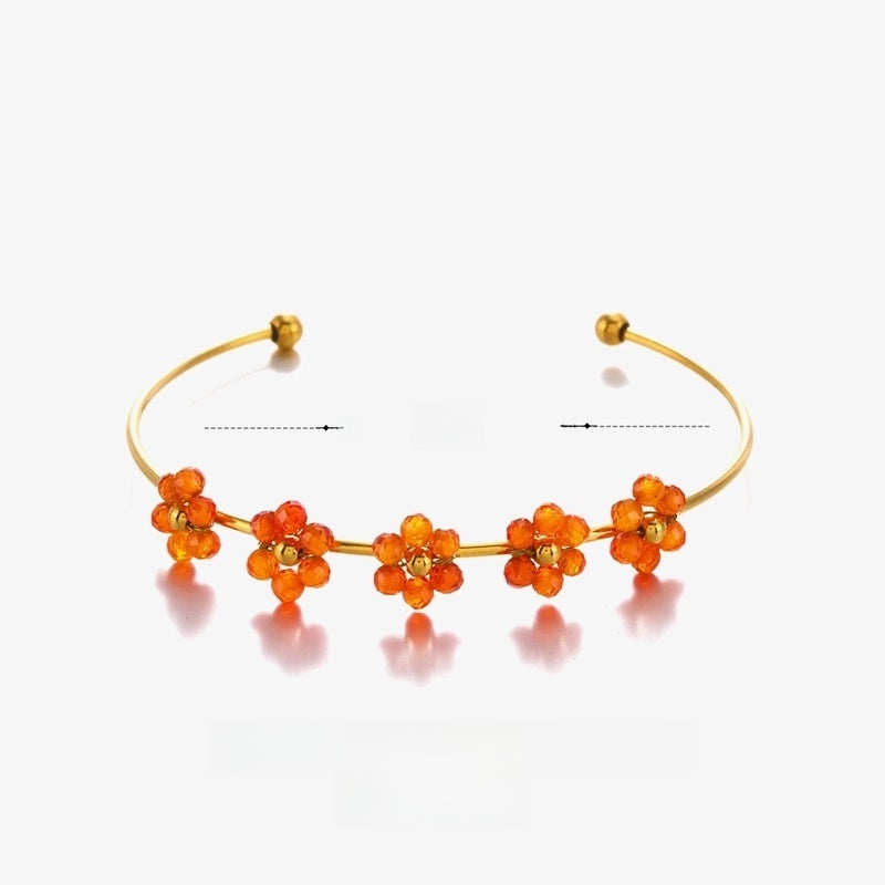 2 Pieces IG Style Flower 304 Stainless Steel 18K Gold Plated Zircon Bangle In Bulk