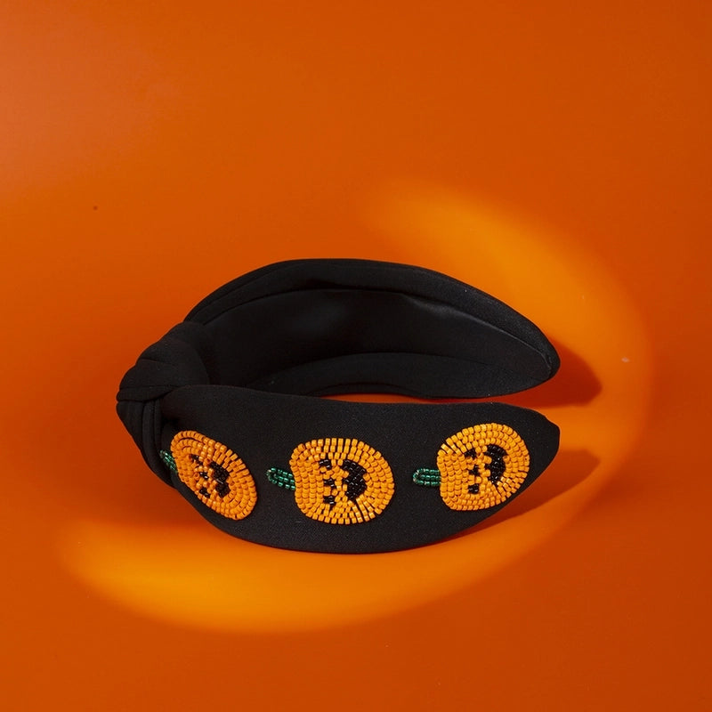 Women's Hip-Hop Retro Funny Halloween Pattern Pumpkin Ghost Cloth Seed Bead Hair Band