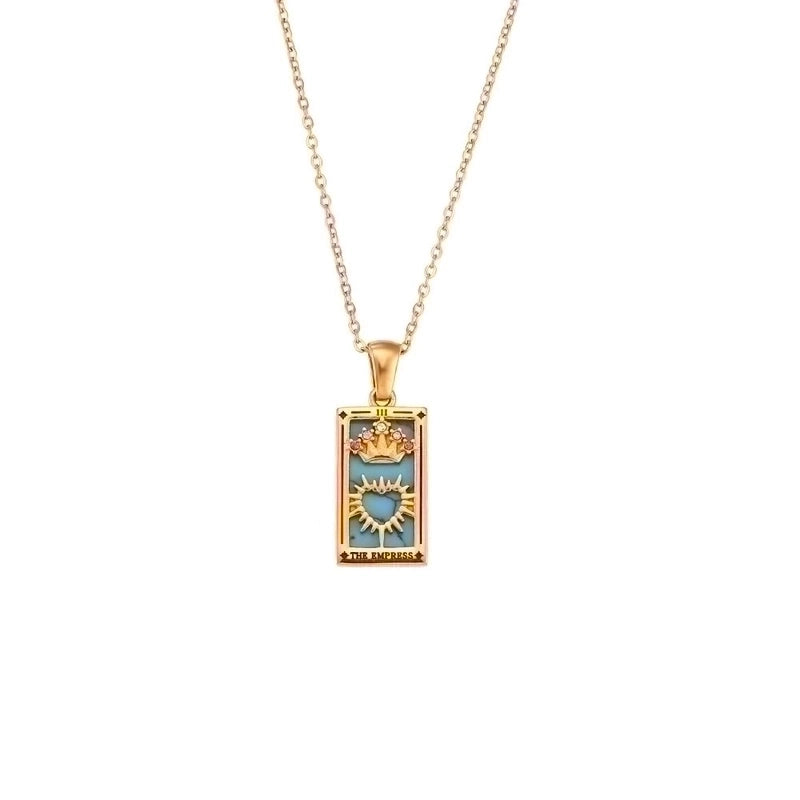Vintage Style Star Rectangle Stainless Steel Plating Inlay Rhinestones Zircon 18k Gold Plated Pendant Necklace